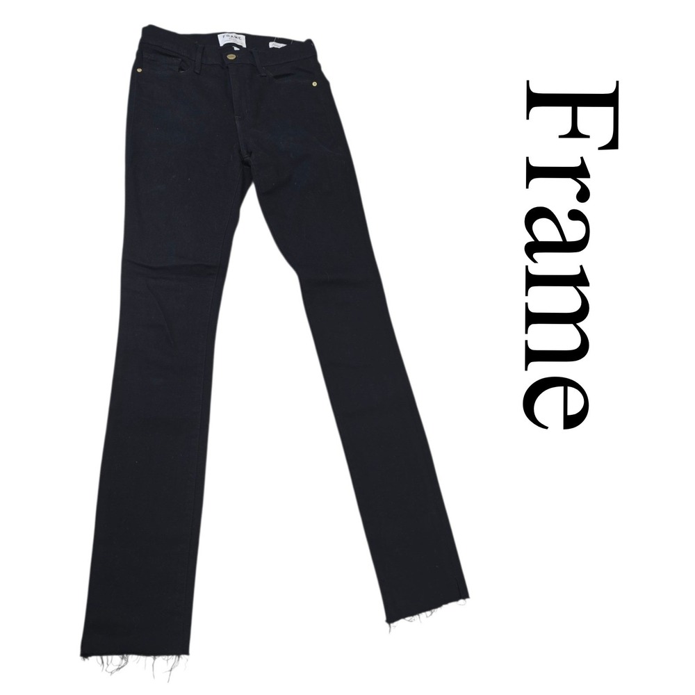 Frame Denim Forever Karlie Skinny Jeans Black Raw Hem High Rise Womens‎ 27